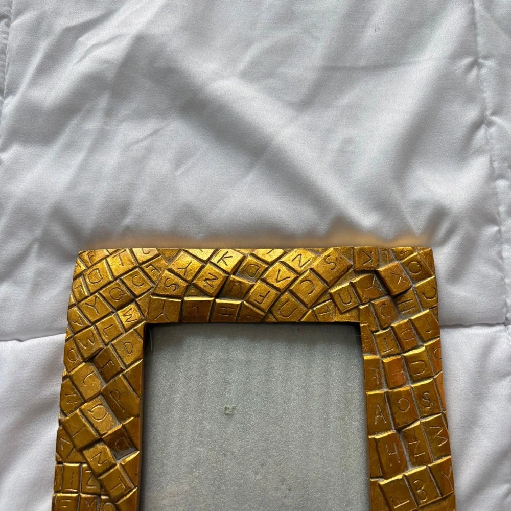 Vintage Gold Alphabet Tile Mosaic Photo Frame 5x7 Eclectic Home Decor Teacher